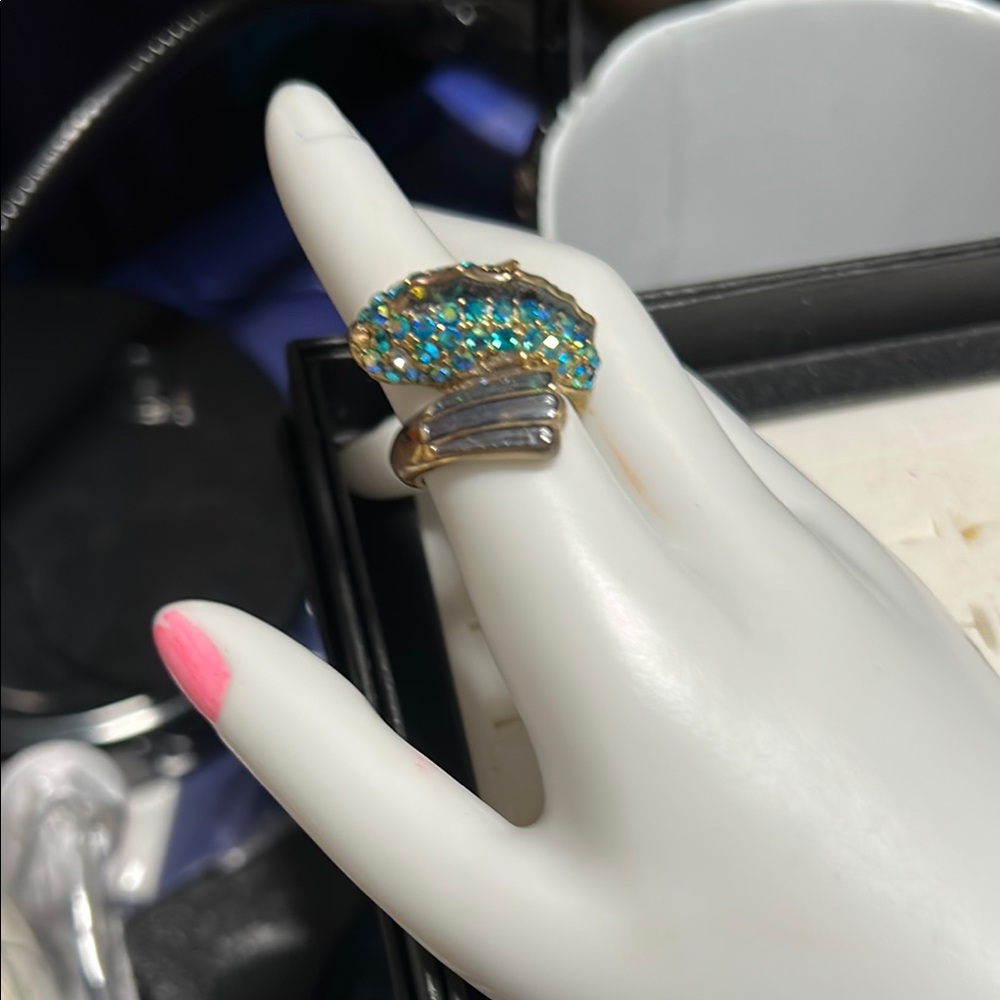 Opulent Blue and Gold Statement Ring